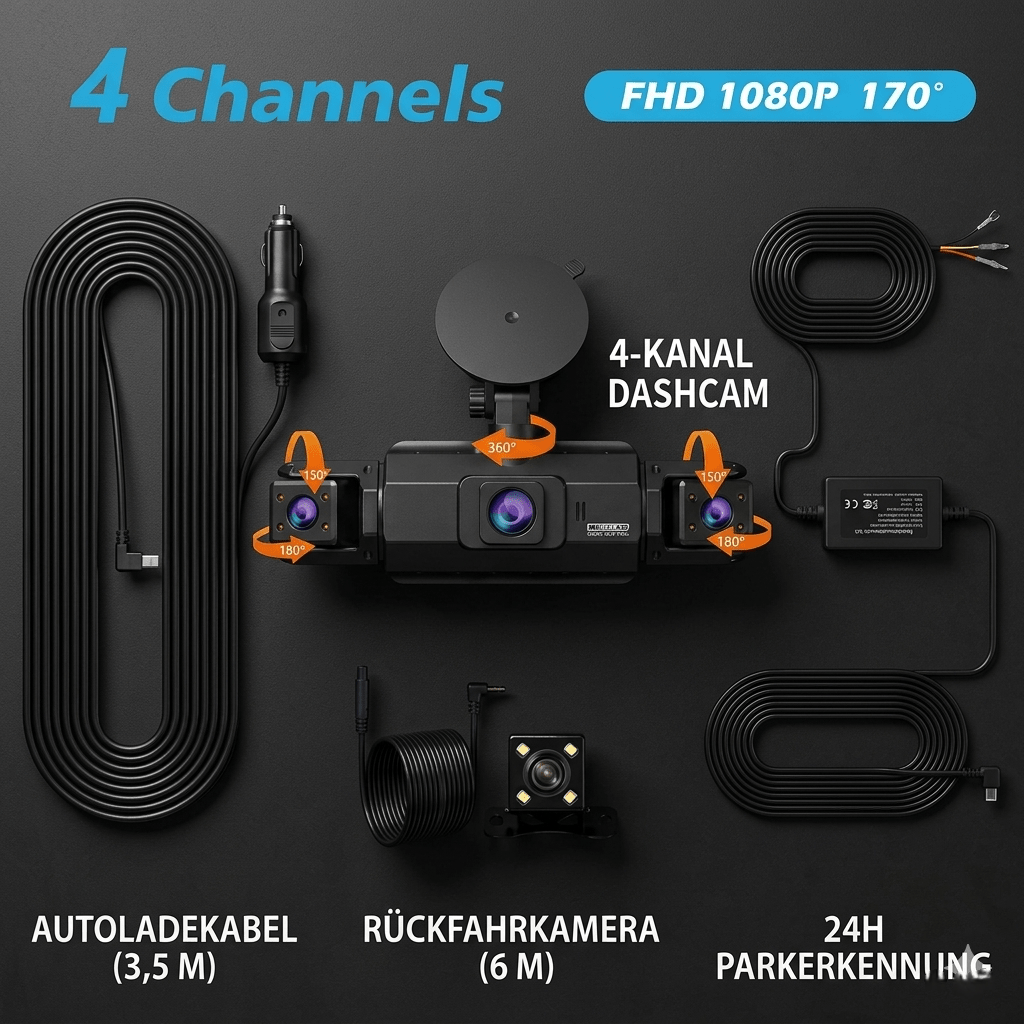 Ziro™ GuardVision 4CH Pro – 360° WiFi 6 Dashcam - ziro