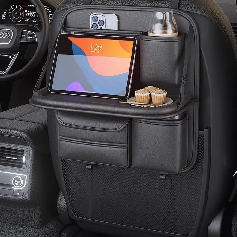 Leder Auto Rücksitz Zurück Lagerung Tasche Fahrzeug Stuhl Unterstützung Untersitz Organizer Verhindern Treten Pad Tisch Stil Rücksitz Tasche