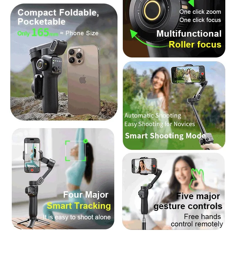 AOCHUAN Handheld Gimbal Stabilizer 3-Axis Smart V8 For Phone with Extension Rod Tripod Face Tracking For iPhone Android TikTok