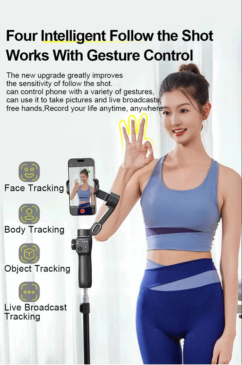 AOCHUAN Handheld Gimbal Stabilizer 3-Axis Smart V8 For Phone with Extension Rod Tripod Face Tracking For iPhone Android TikTok