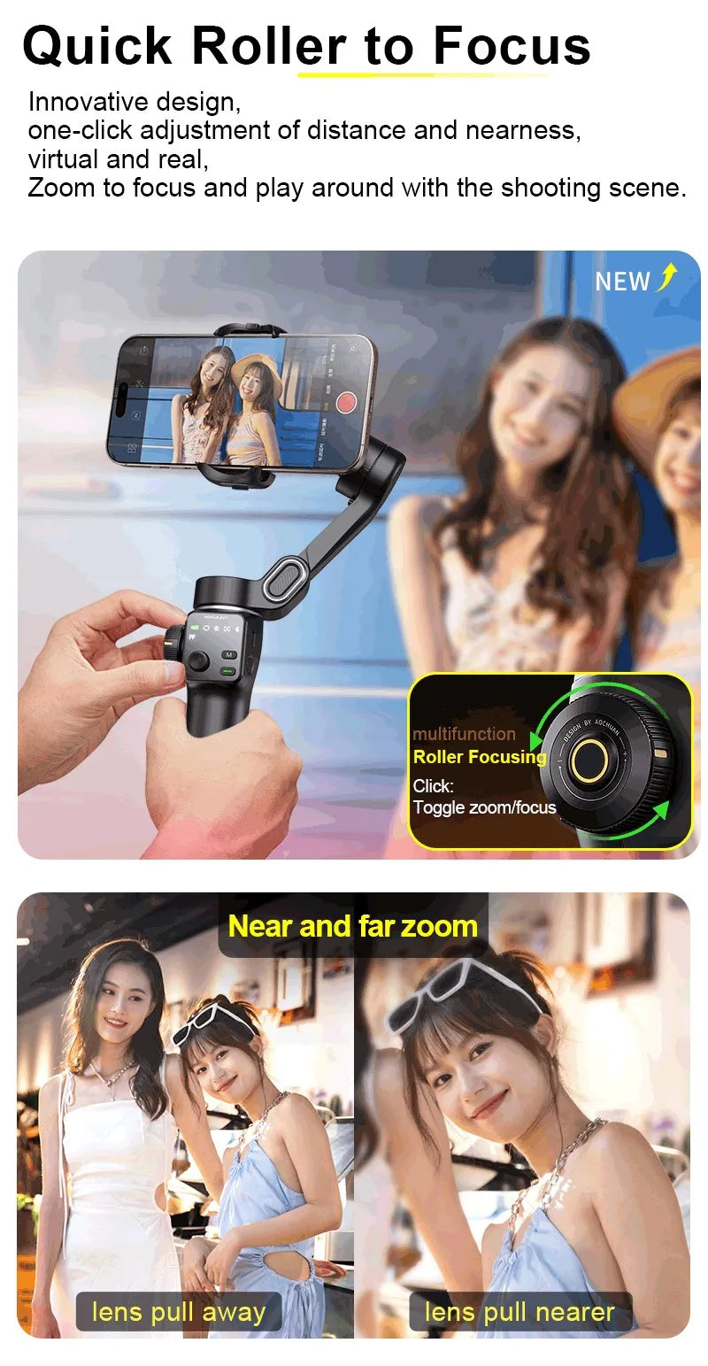 AOCHUAN Handheld Gimbal Stabilizer 3-Axis Smart V8 For Phone with Extension Rod Tripod Face Tracking For iPhone Android TikTok
