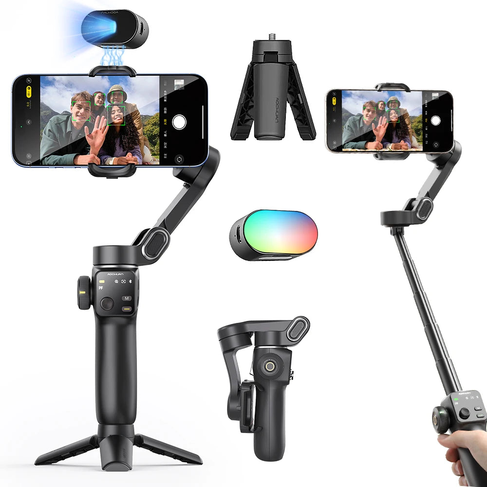 AOCHUAN Handheld Gimbal Stabilizer 3-Axis Smart V8 For Phone with Extension Rod Tripod Face Tracking For iPhone Android TikTok