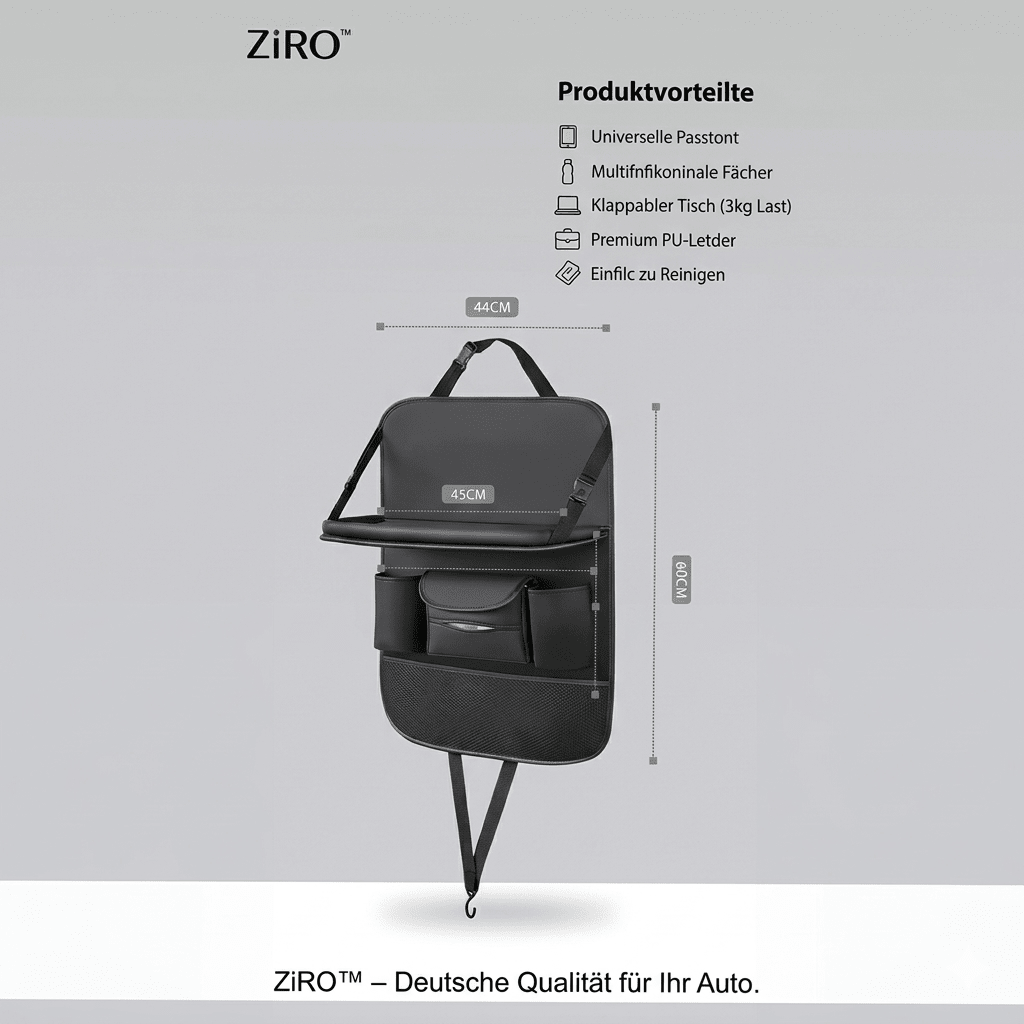 Premium Leder Auto - Organizer mit Klapptisch - ziro