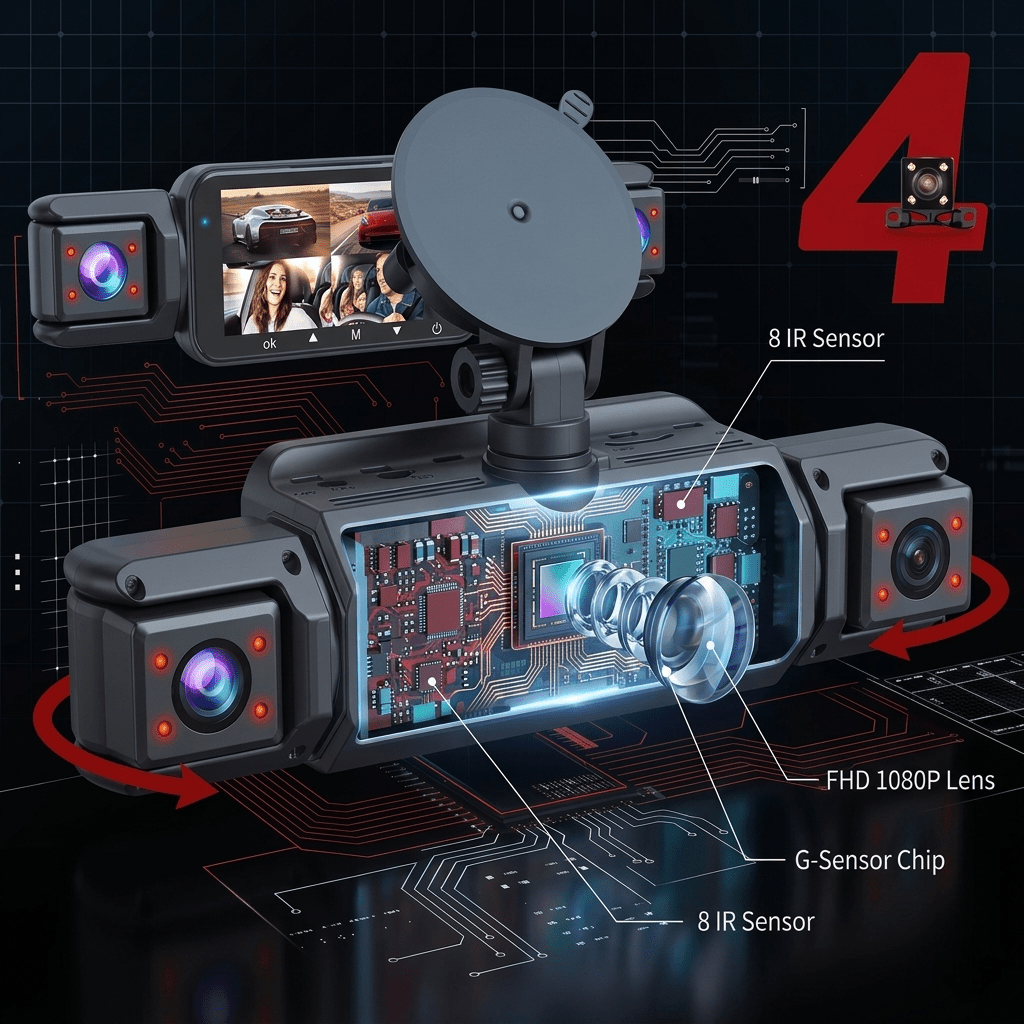 Ziro™ GuardVision 4CH Pro – 360° WiFi 6 Dashcam - ziro