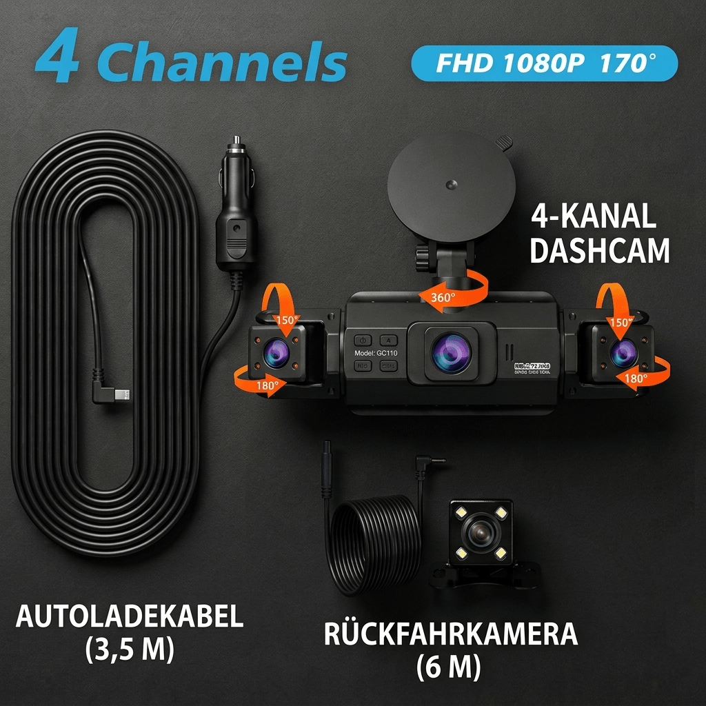 Ziro™ GuardVision 4CH Pro – 360° WiFi 6 Dashcam - ziro